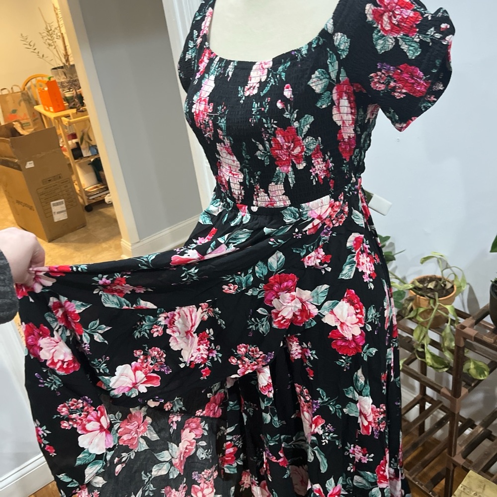 Torrid Floral Black and Pink Women's Wrap Dress